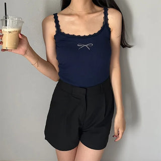 Ribbon detail lace sleeveless top