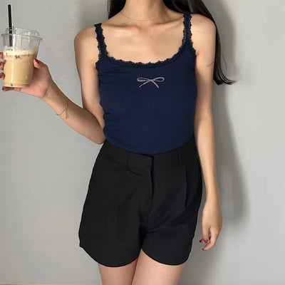 Ribbon detail lace sleeveless top