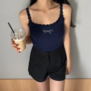 Ribbon detail lace sleeveless top