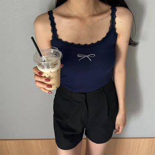 Ribbon detail lace sleeveless top