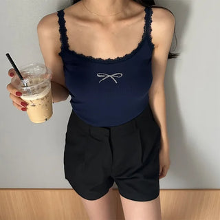Ribbon detail lace sleeveless top