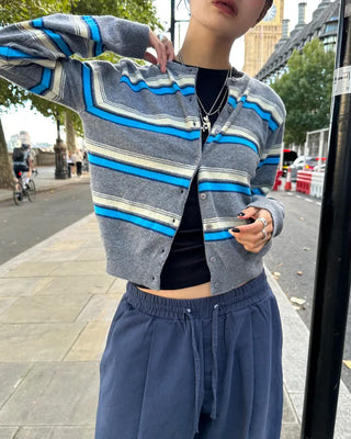 Double-border round-neck knit cardigan