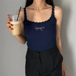 Ribbon detail lace sleeveless top
