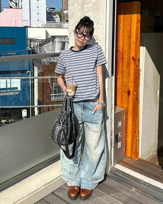 Mixed Border Semi-Cropped Half T-Shirt