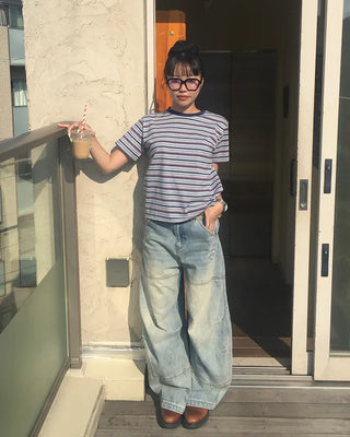 Mixed Border Semi-Cropped Half T-Shirt