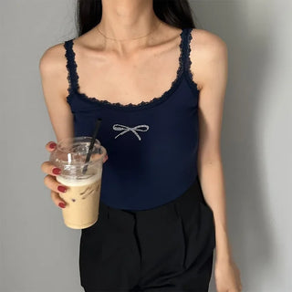 Ribbon detail lace sleeveless top
