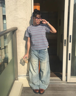 Mixed Border Semi-Cropped Half T-Shirt