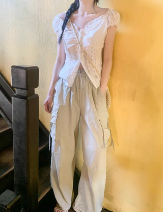 Frilled punched blouse (2 colors)