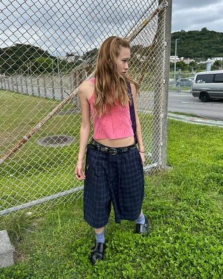(ORIGINAL) Tartan Check Half Wide Easy Pants