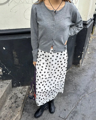 Round neck wide rib hem cardigan