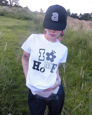 Multi-dot flower lettering half T-shirt