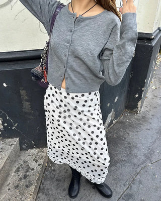 Round neck wide rib hem cardigan