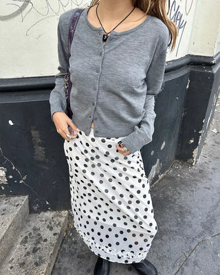 Round neck wide rib hem cardigan