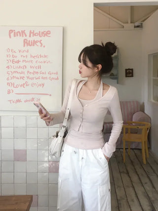 Halter neck sleeveless top & cardigan set