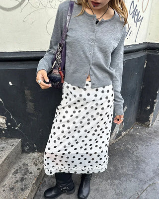 Round neck wide rib hem cardigan