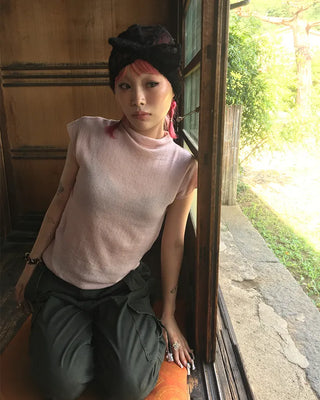 French Shoulder Stand Neck Rayon Top
