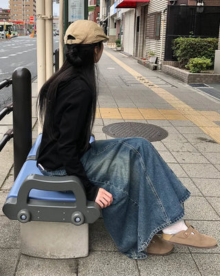 Maxi Slit Denim Long Skirt