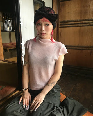 French Shoulder Stand Neck Rayon Top
