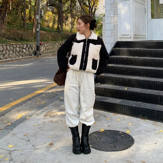 Brushed two-tone banding pants