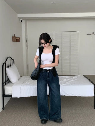 Pleated denim pants