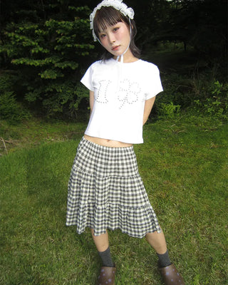 Tartan check tiered midi skirt