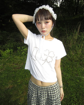 I Clover Stud Semi-Cropped Half T-Shirt