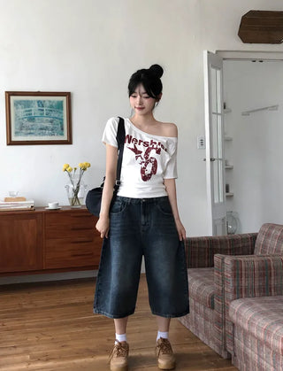 Lettering Off Short-Sleeve T-Shirt