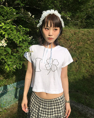 I Clover Stud Semi-Cropped Half T-Shirt