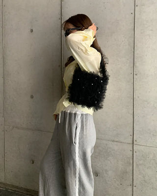 Sleeve Drawstring Cropped Sheer Shirt