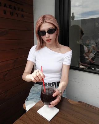 Asymmetrical Neck Slim Half T-Shirt