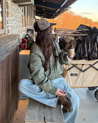Stand-up neck flap unique pocket bomber jumper