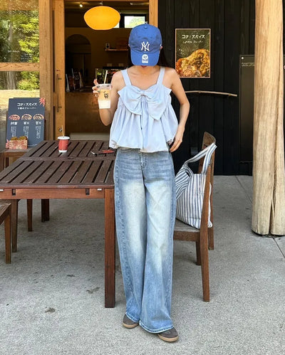 (Unisex) Vintage Washed Wide Denim Pants