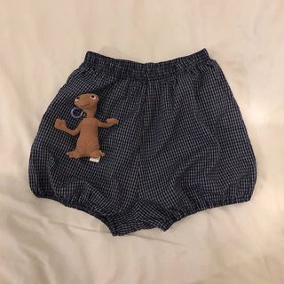 Checked pumpkin elastic waist shorts