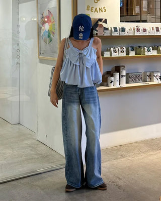 (Unisex) Vintage Washed Wide Denim Pants