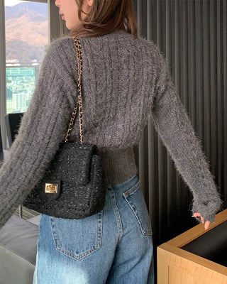 Cable Round Neck Cropped Cardigan