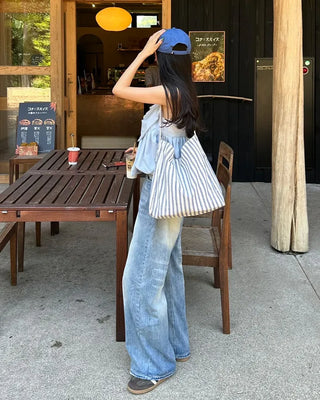 (Unisex) Vintage Washed Wide Denim Pants