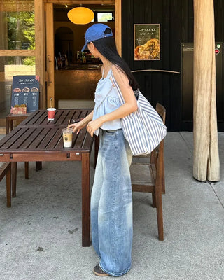 (Unisex) Vintage Washed Wide Denim Pants