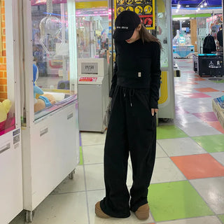Plain elastic waist sweatpants
