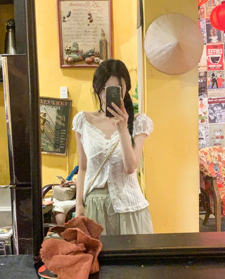 Frilled punched blouse (2 colors)