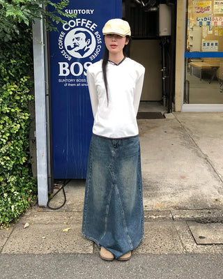 Maxi Slit Denim Long Skirt
