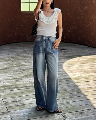 (Unisex) Vintage Washed Wide Denim Pants