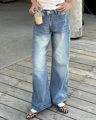 (Unisex) Vintage Washed Wide Denim Pants