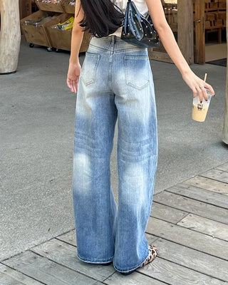 (Unisex) Vintage Washed Wide Denim Pants