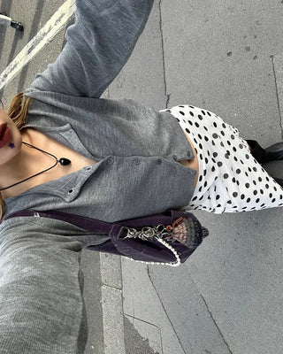 Round neck wide rib hem cardigan