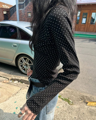 V-neck lace polka dot T-shirt