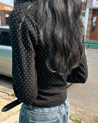 V-neck lace polka dot T-shirt