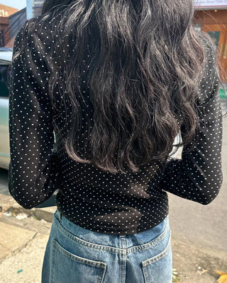 V-neck lace polka dot T-shirt
