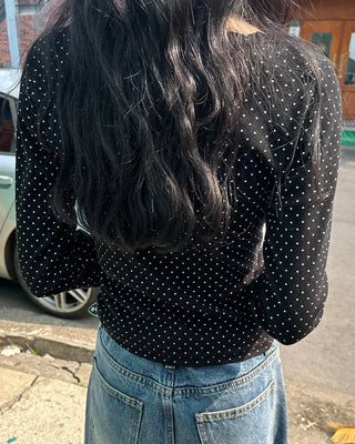 V-neck lace polka dot T-shirt