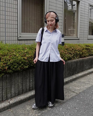 Drawstring pocket volume flared skirt