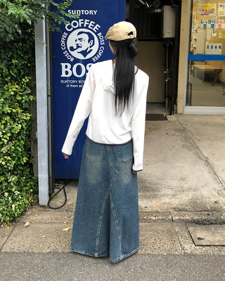 Maxi Slit Denim Long Skirt